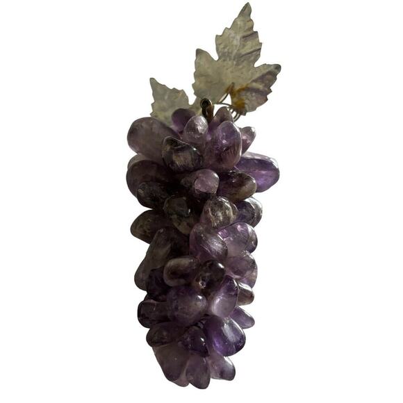 Set Of 3 Aventurine Amethyst Stone Green Purple Grapes Cluster Metal Leaf MCM - Picture 6 of 10